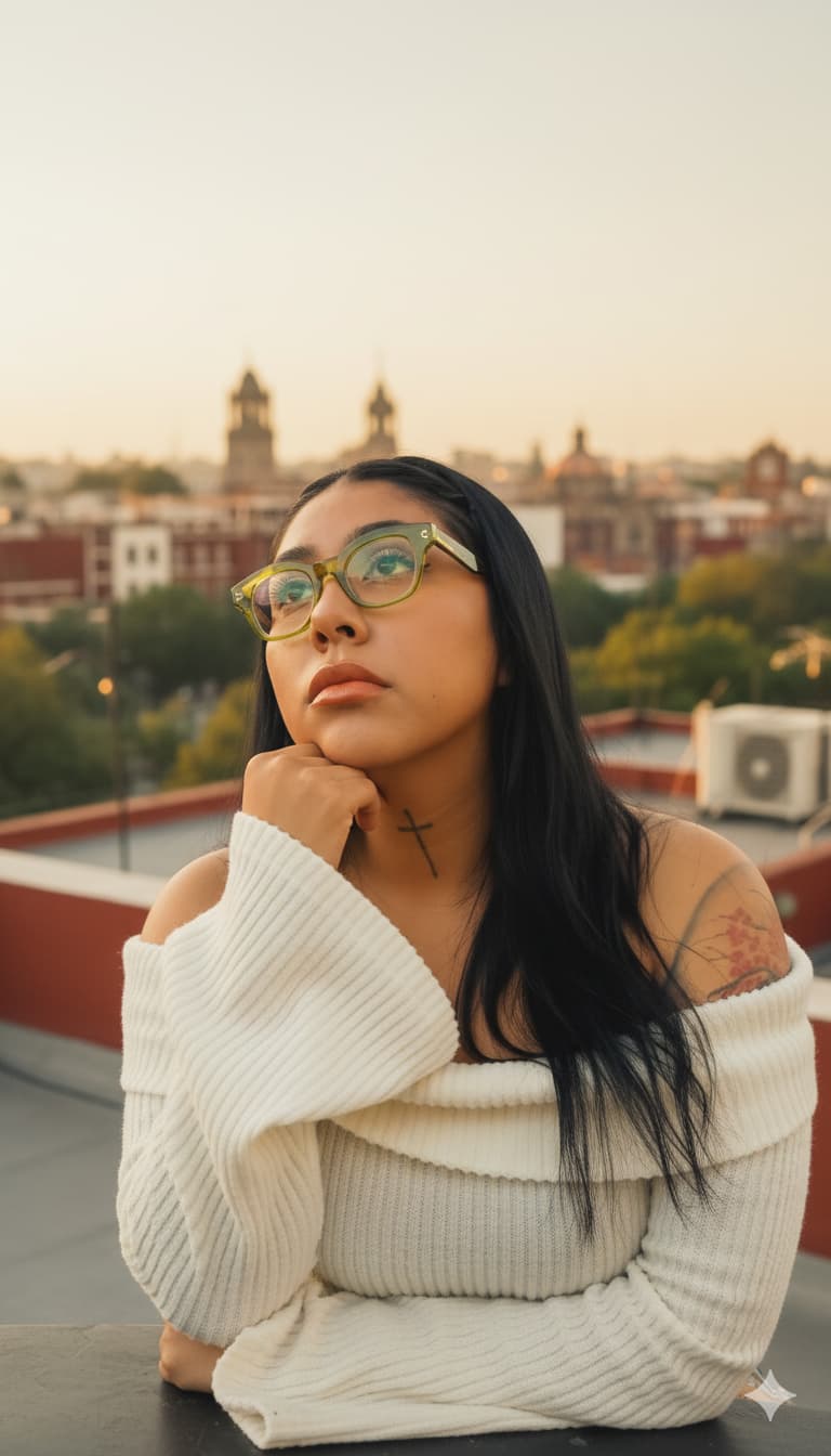 Modelo con armazón verde — En Una Óptica